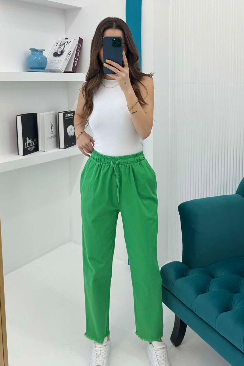 ELASTIC WAIST LACINGS ONE COLOR WOMEN TROUSERS LIGHT GREEN/JEZB - 4