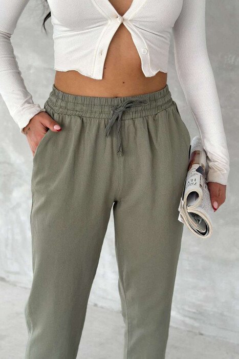 ELASTIC WAIST LACINGS ONE COLOR WOMEN TROUSERS MINT/MENTE - 1