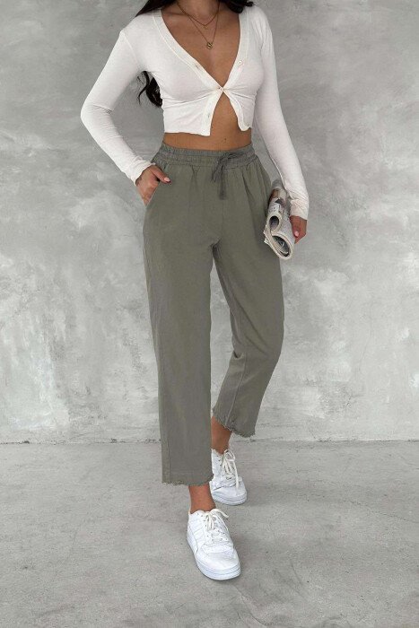 ELASTIC WAIST LACINGS ONE COLOR WOMEN TROUSERS MINT/MENTE - 4
