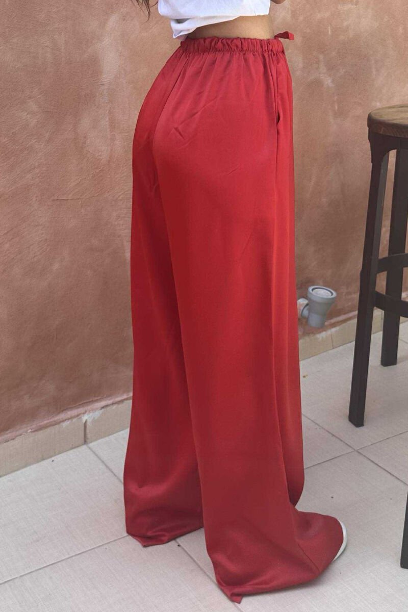 ELASTIC WAIST LACINGS SATIN WOMEN TROUSERS RED/E KUQE - 5