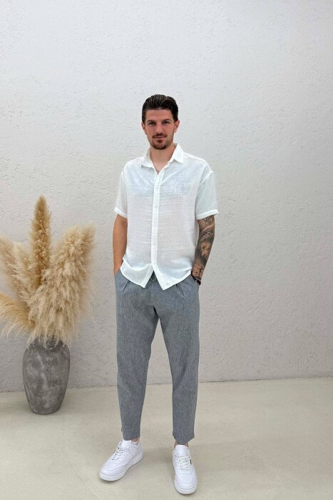 ELASTIC WAIST LACINGS STRIPED MEN PANTS LIGHTBLUE/BZ - 1