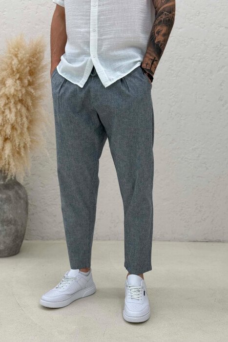 ELASTIC WAIST LACINGS STRIPED MEN PANTS LIGHTBLUE/BZ - 2