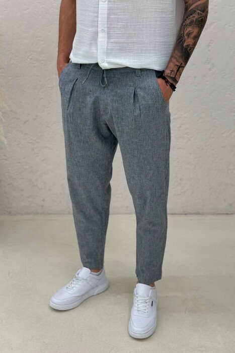 ELASTIC WAIST LACINGS STRIPED MEN PANTS LIGHTBLUE/BZ - 3