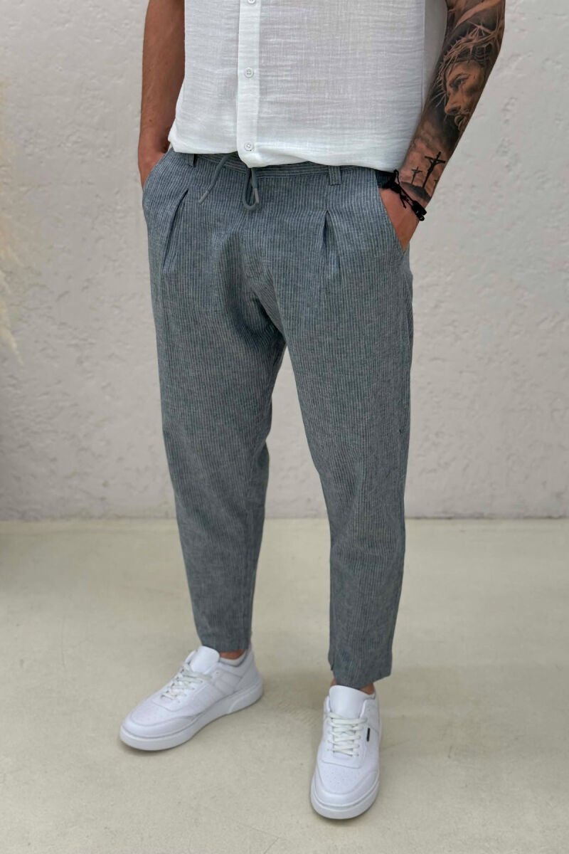 ELASTIC WAIST LACINGS STRIPED MEN PANTS LIGHTBLUE/BZ - 3
