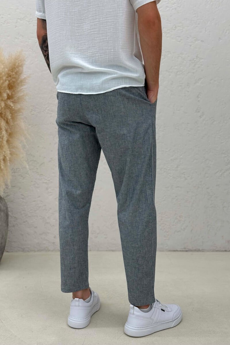 ELASTIC WAIST LACINGS STRIPED MEN PANTS LIGHTBLUE/BZ - 4
