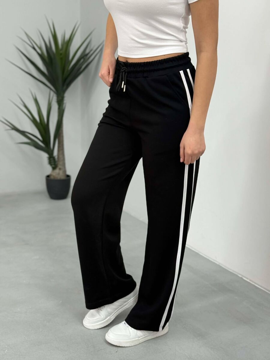 ELASTIC WAIST LACINGS STRIPED WOMEN SWEATPANTS BLACK/ E ZEZE - 3