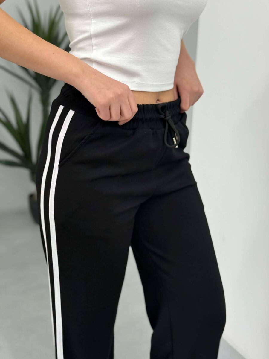 ELASTIC WAIST LACINGS STRIPED WOMEN SWEATPANTS BLACK/ E ZEZE - 4