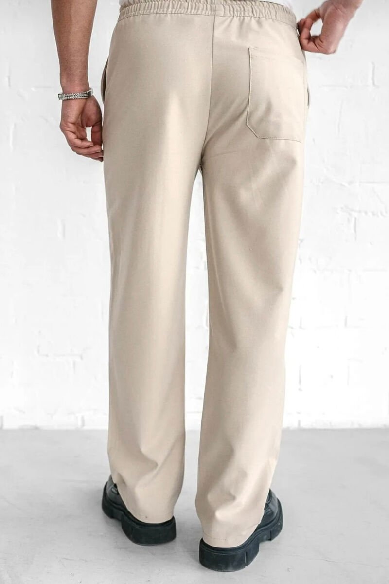 ELASTIC WAIST LACINGS WIDE LEG MEN PANTS BEIGE/BEZHE - 2