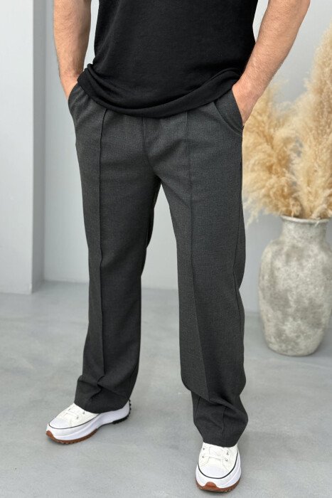 ELASTIC WAIST LACINGS WIDE LEG MEN PANTS DARK GREY/GEE - 1