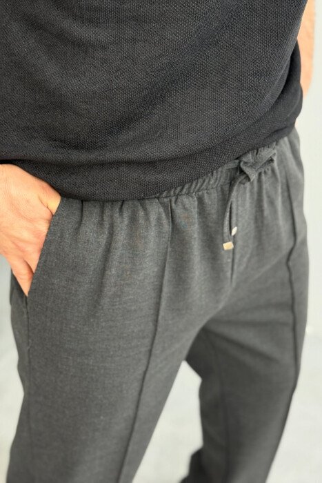 ELASTIC WAIST LACINGS WIDE LEG MEN PANTS DARK GREY/GEE - 3