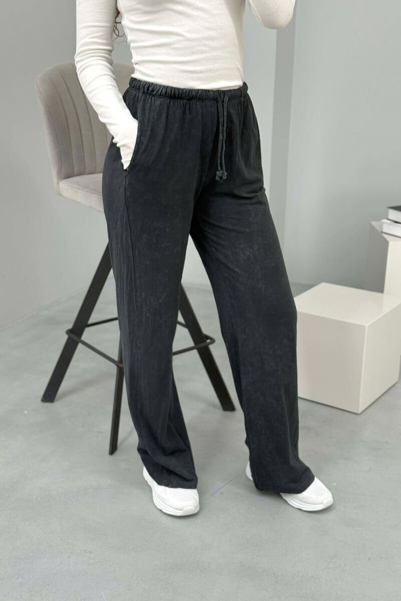 ELASTIC WAIST LACINGS WIDE LEG WOMEN TROUSERS DARK GREY/GEE - 1