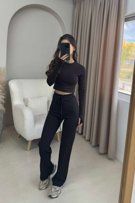 ELASTIC WAIST LACINGS WOMEN SWEATPANTS BLACK/ E ZEZE - 1