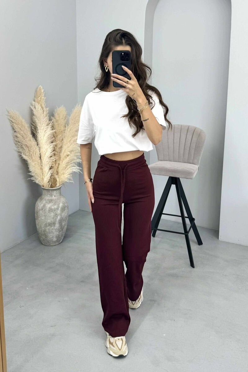 ELASTIC WAIST LACINGS WOMEN SWEATPANTS BURGUNDY/VISHNJE - 1
