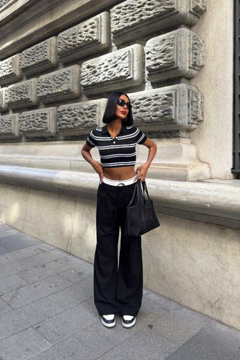 ELASTIC WAIST LACINGS WOMEN TROUSERS BLACK/ E ZEZE - 2