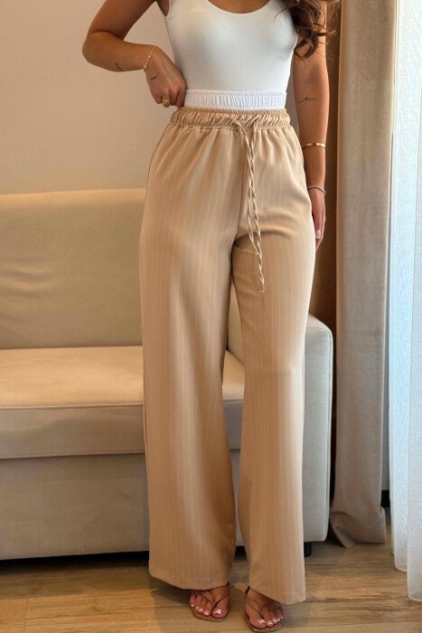 ELASTIC WAIST LINES WOMAN TROUSERS BEIGE/BEZHE - 3