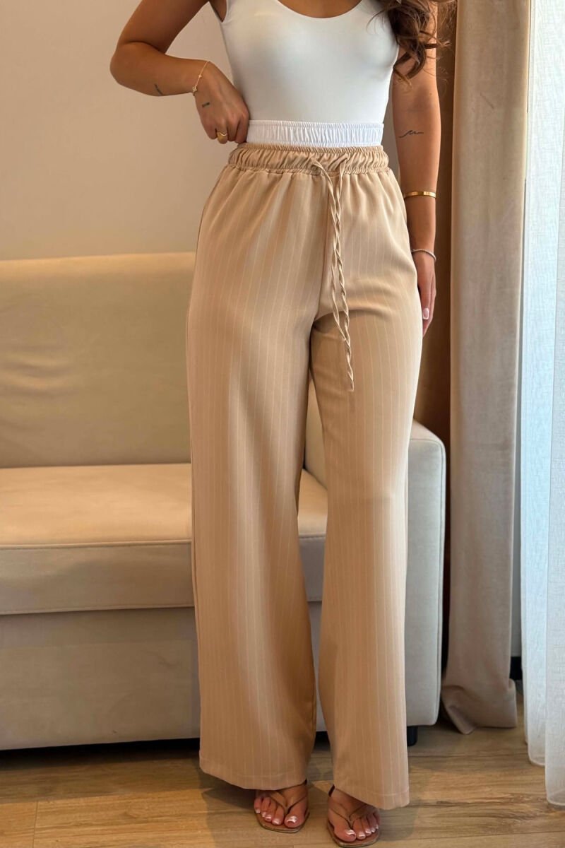 ELASTIC WAIST LINES WOMAN TROUSERS BEIGE/BEZHE - 3