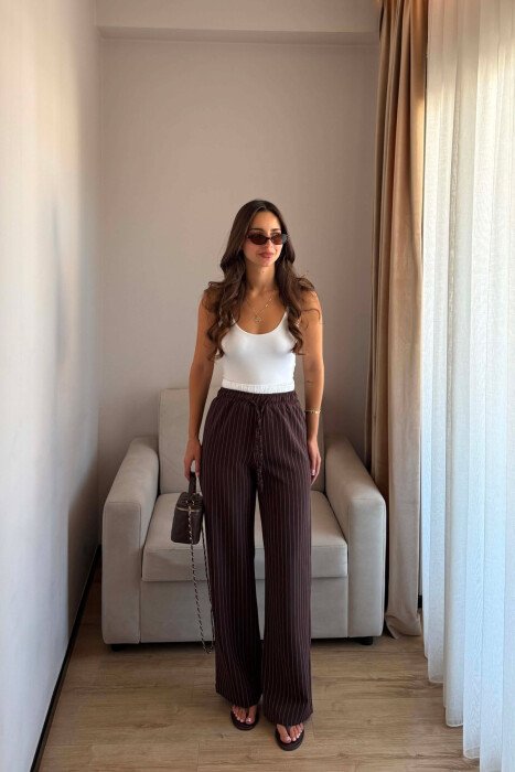 ELASTIC WAIST LINES WOMAN TROUSERS BROWN/KAFE 