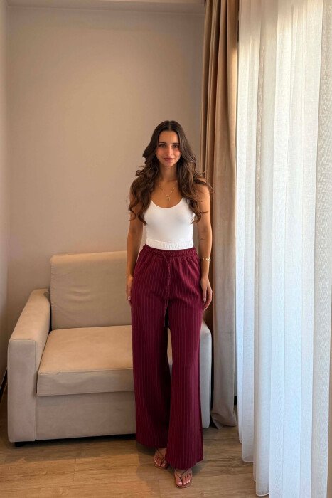ELASTIC WAIST LINES WOMAN TROUSERS BURGUNDY/VISHNJE - KLAUDIO FASHION