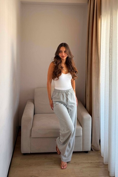 ELASTIC WAIST LINES WOMAN TROUSERS LIGHT GREY/GZ - 5