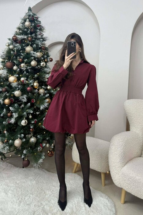 FUSTAN I SHKURTËR ME BEL ELASTIK PËR FEMRA NË NGJYRËN VISHNJË - KLAUDIO FASHION