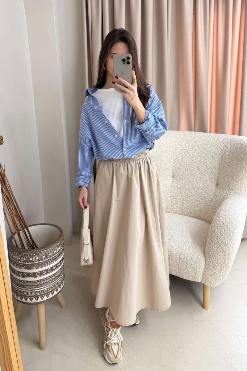 ONE COLOR ELASTIC WAIST LONG WOMEN SKIRT BEIGE/BEZHE - 7