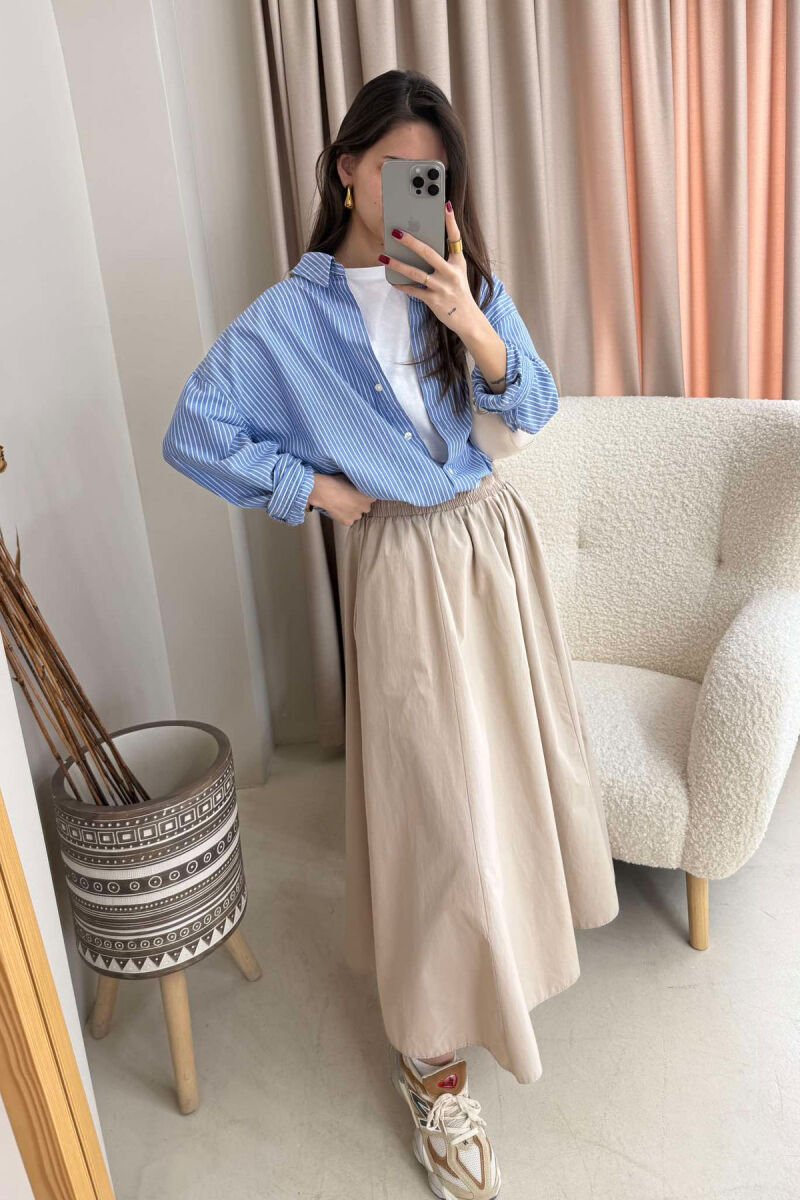 ONE COLOR ELASTIC WAIST LONG WOMEN SKIRT BEIGE/BEZHE - 3
