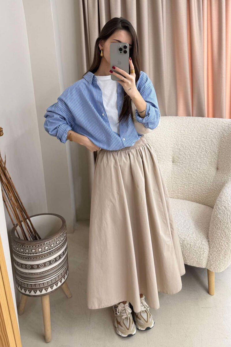 ONE COLOR ELASTIC WAIST LONG WOMEN SKIRT BEIGE/BEZHE - 4