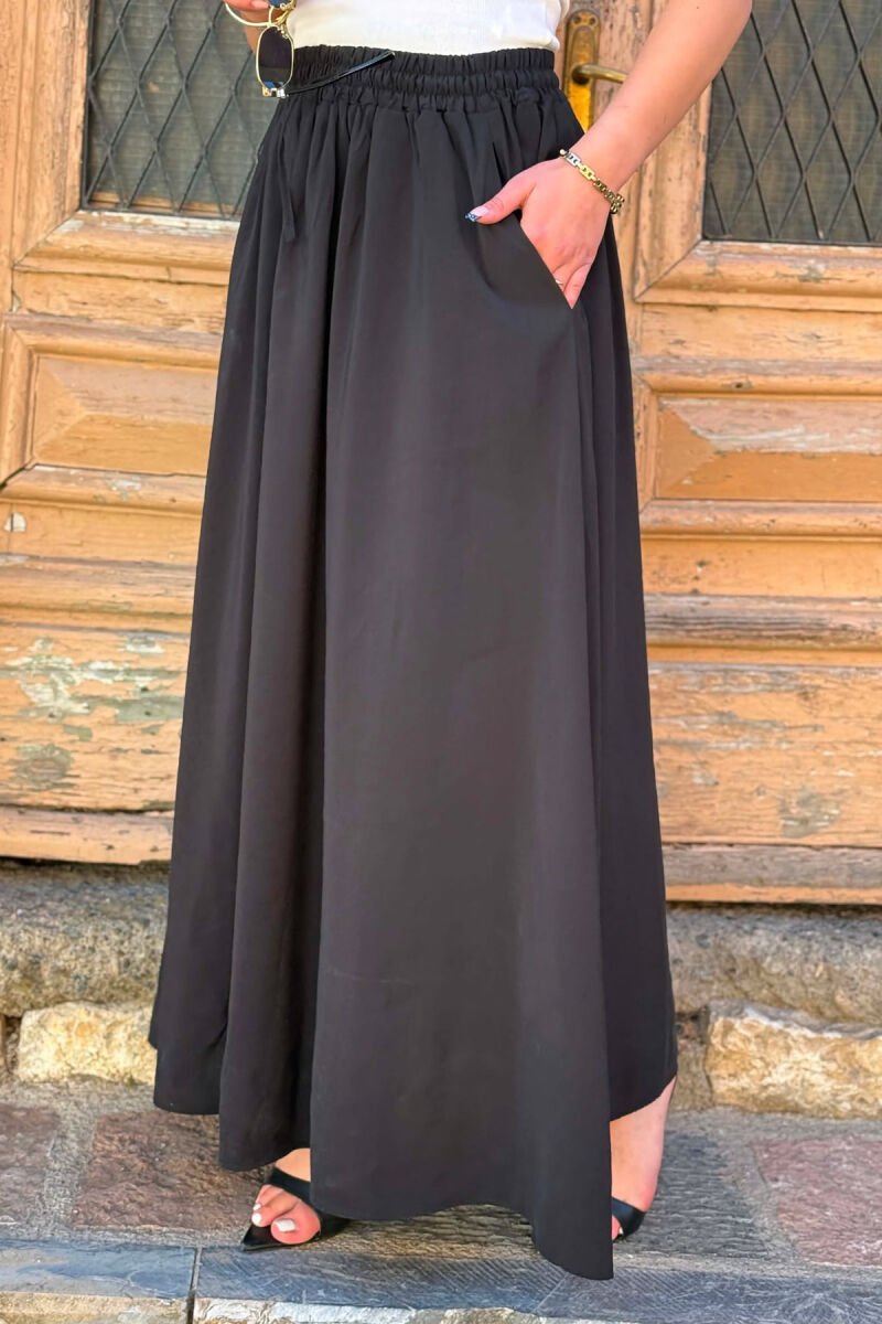 ELASTIC WAIST ONE COLOR WOMAN SKIRT BLACK/ E ZEZE - 3