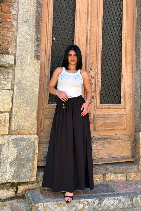 ELASTIC WAIST ONE COLOR WOMAN SKIRT BLACK/ E ZEZE - 4