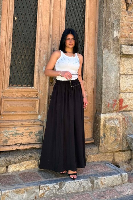 ELASTIC WAIST ONE COLOR WOMAN SKIRT BLACK/ E ZEZE - KLAUDIO FASHION