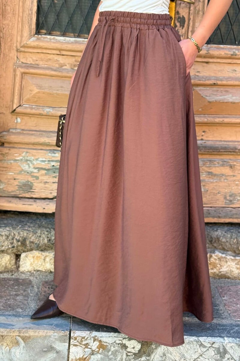 ELASTIC WAIST ONE COLOR WOMAN SKIRT BROWN/KAFE - 2