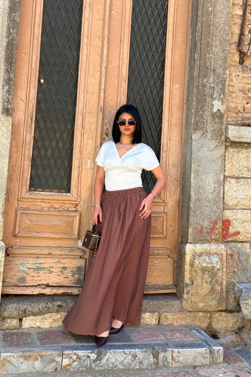 ELASTIC WAIST ONE COLOR WOMAN SKIRT BROWN/KAFE - 3