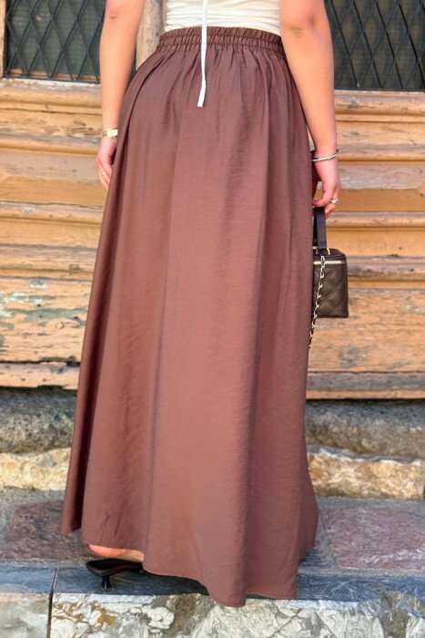 ELASTIC WAIST ONE COLOR WOMAN SKIRT BROWN/KAFE - 4