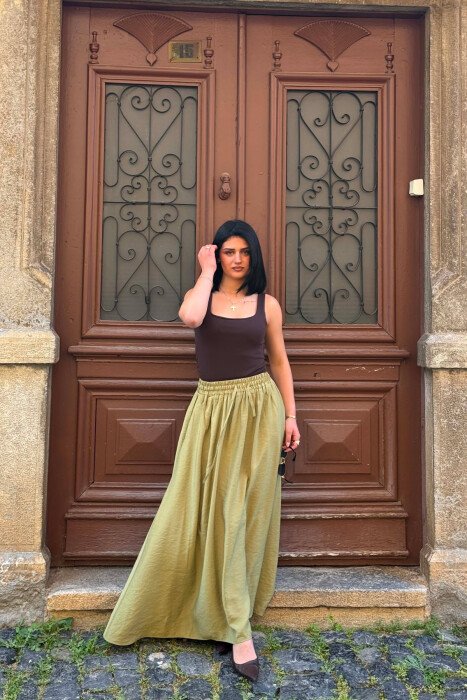 ELASTIC WAIST ONE COLOR WOMAN SKIRT LIGHT GREEN/JEZB - 1