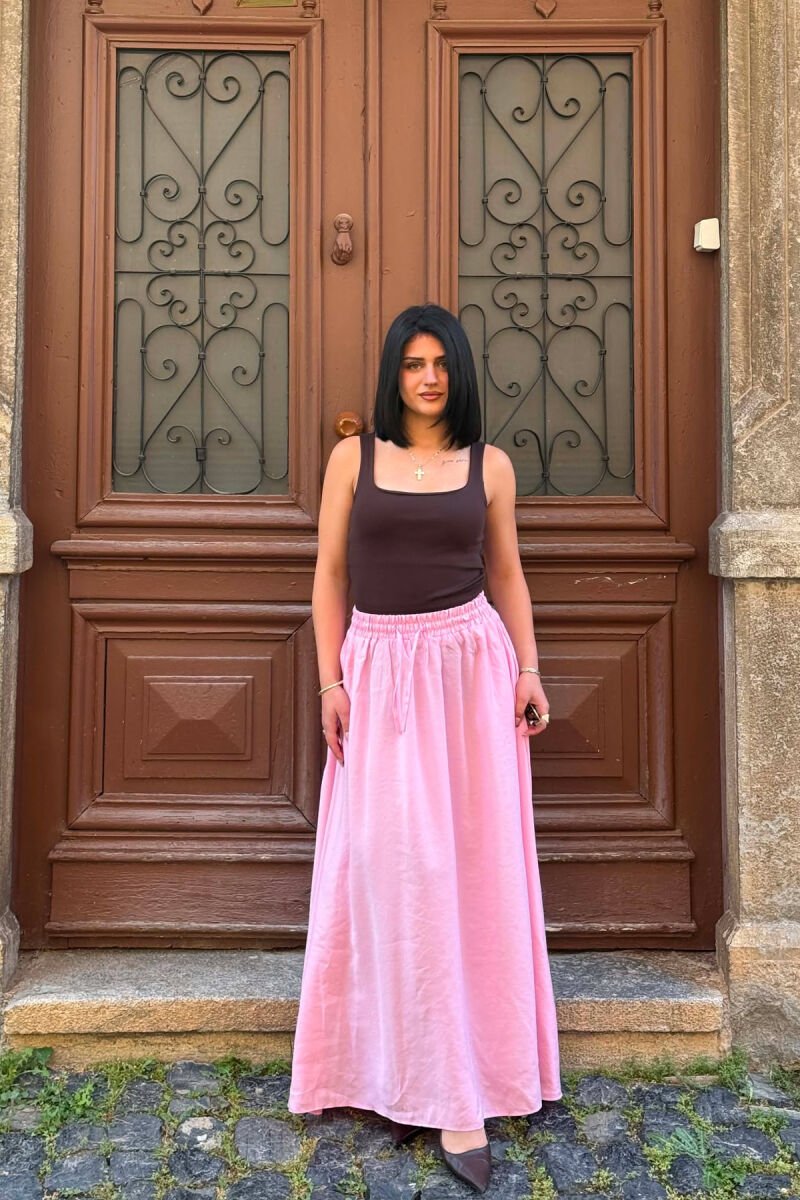 ELASTIC WAIST ONE COLOR WOMAN SKIRT PINK/ROZE - 1