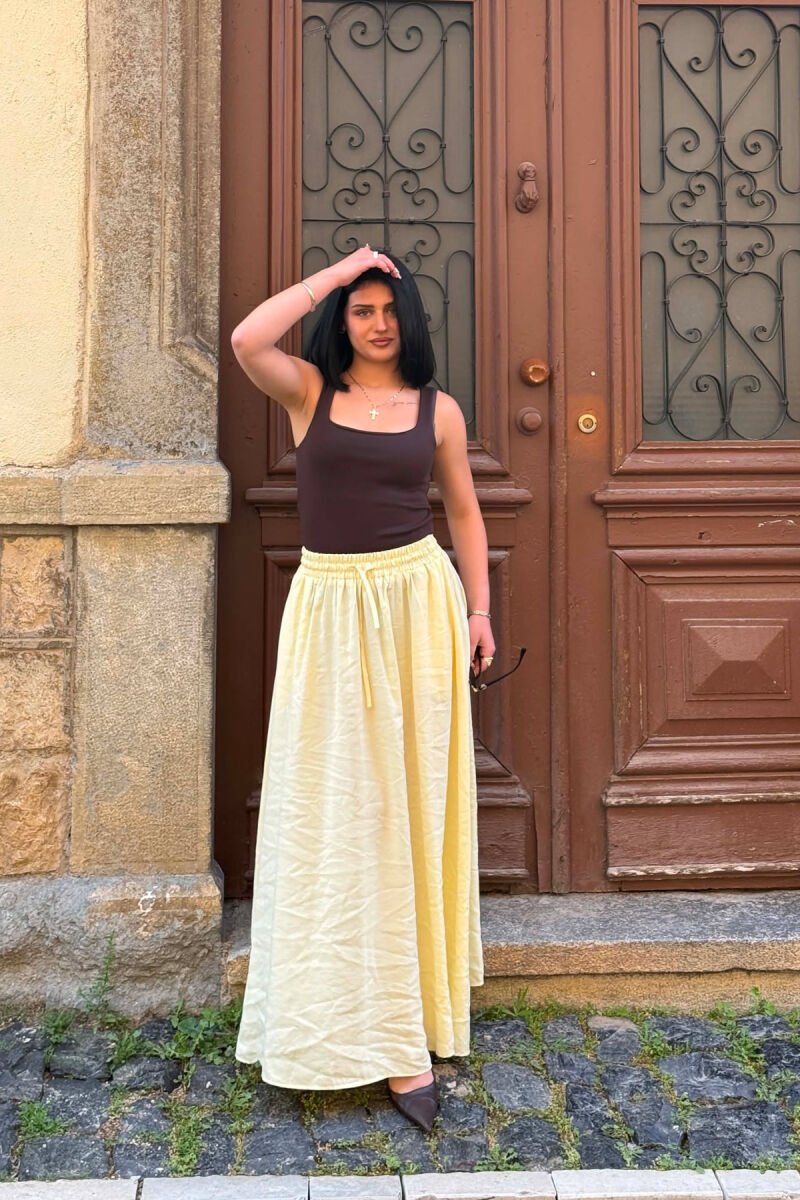 ELASTIC WAIST ONE COLOR WOMAN SKIRT YELLOW/E VERDHE - 1