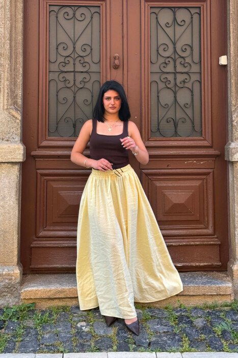 ELASTIC WAIST ONE COLOR WOMAN SKIRT YELLOW/E VERDHE - 3