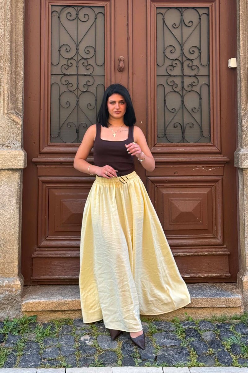 ELASTIC WAIST ONE COLOR WOMAN SKIRT YELLOW/E VERDHE - 3