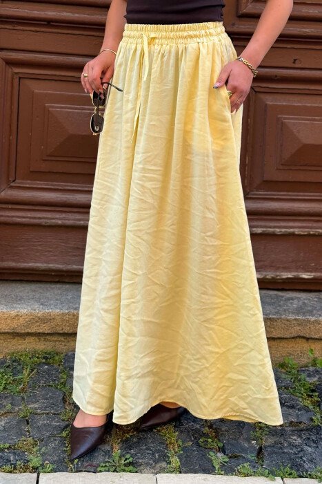 ELASTIC WAIST ONE COLOR WOMAN SKIRT YELLOW/E VERDHE - 5