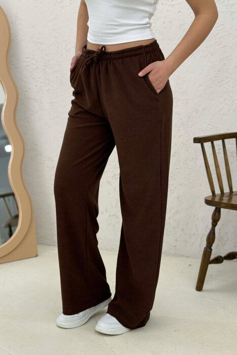ELASTIC WAIST ONE COLOR WOMAN SWEATPANTS BROWN/KAFE - 3