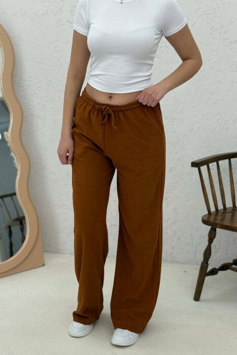 ELASTIC WAIST ONE COLOR WOMAN SWEATPANTS LIGHT BROWN/KAZB - 2
