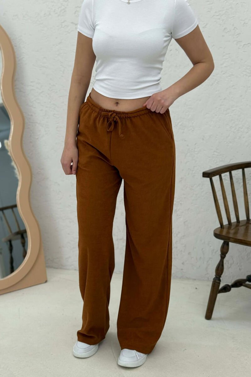 ELASTIC WAIST ONE COLOR WOMAN SWEATPANTS LIGHT BROWN/KAZB - 2