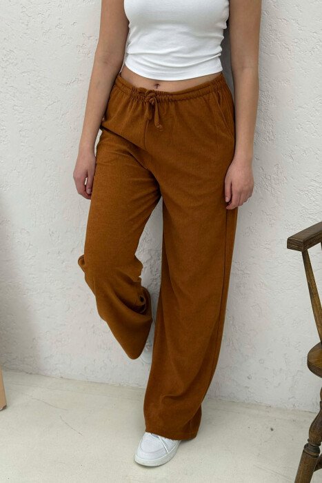 ELASTIC WAIST ONE COLOR WOMAN SWEATPANTS LIGHT BROWN/KAZB - 5