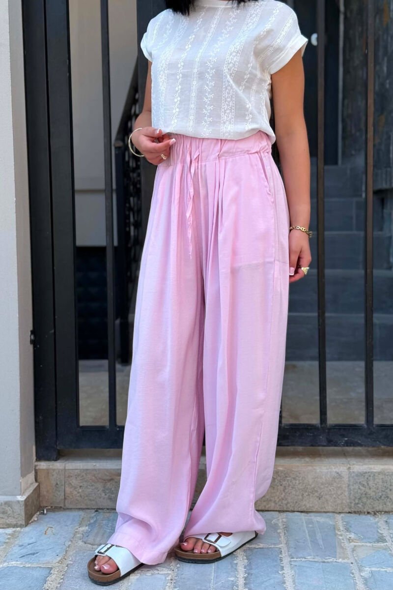 ELASTIC WAIST ONE COLOR WOMAN TROUSERS BABY PINK/ROZB - 2