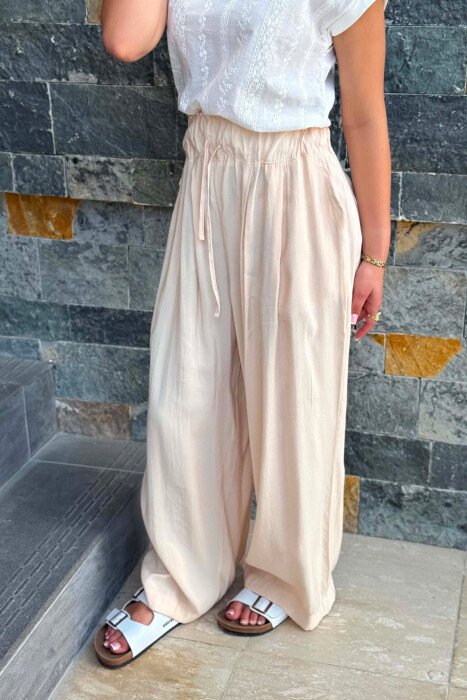 ELASTIC WAIST ONE COLOR WOMAN TROUSERS BEIGE/BEZHE - 4