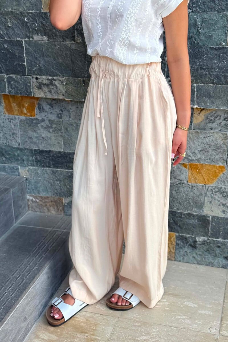 ELASTIC WAIST ONE COLOR WOMAN TROUSERS BEIGE/BEZHE - 4
