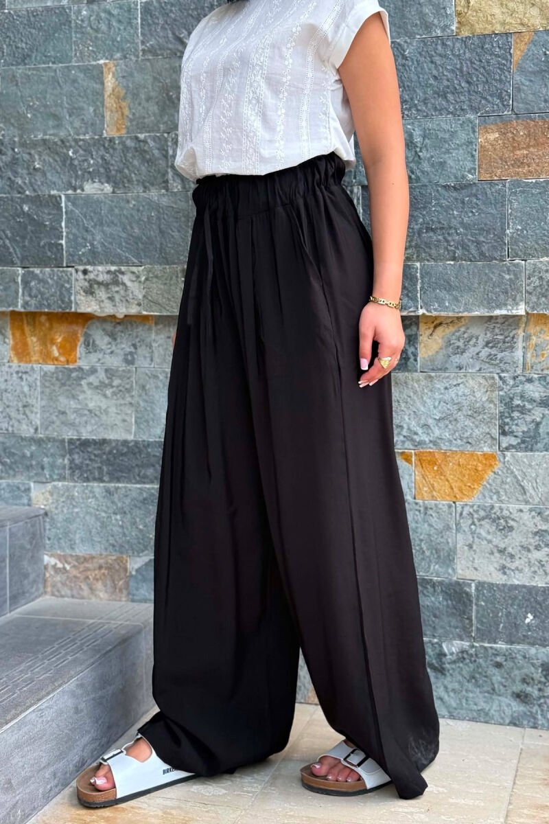 ELASTIC WAIST ONE COLOR WOMAN TROUSERS BLACK/ E ZEZE - 5