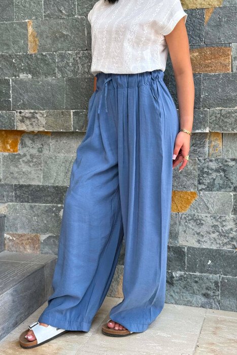 ELASTIC WAIST ONE COLOR WOMAN TROUSERS BLUE/BLU - 2