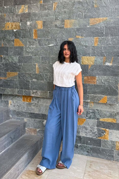 ELASTIC WAIST ONE COLOR WOMAN TROUSERS BLUE/BLU - 3