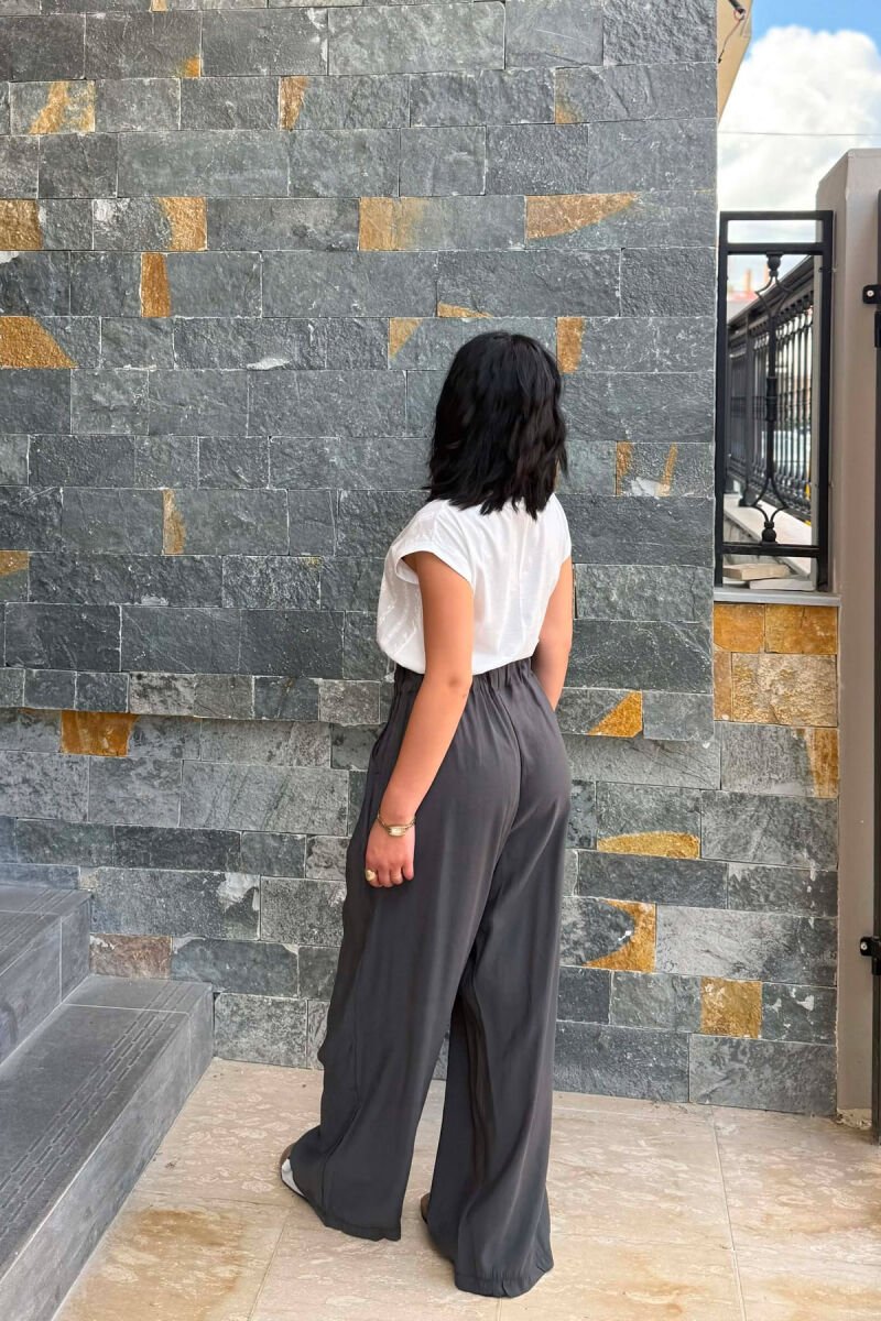 ELASTIC WAIST ONE COLOR WOMAN TROUSERS DARK GREY/GEE - 3